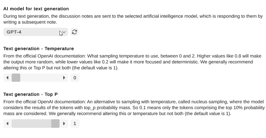 Overview of the various AI configuration options available in the application's settings